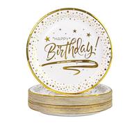 50 Pezzi Piatti Carta Compleanno 18cm, Oro Bianco Stoviglie per Feste Di Compleanno Usa e Getta Compostabili - Pizza, Matrimonio (Bianco, 18cm)