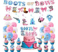50 pezzi Pink Blue Cowgirl coperta sessuale per feste di compleanno, set di palloncini per cupcake, palloncini da cowgirl, set di bandiere Pull Up, colore rosa blu, adatto per la decorazione di feste