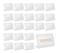 50 Pezzi Porta Etichette Trasparente, (8 x 5 cm) Mini Porta Cartellini in Acrilico, Supporto Espositore in Plastica a Forma di L, Adatto per Scaffali di Negozio/Panetteria/Drogheria