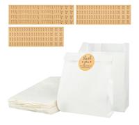 50 pezzi sacchetti di carta bianca per alimenti, buste di carta, Sacchetti in carta kraft con 60 adesivi per snack, compleanno e feste di Natale, 11 * 4 * 16cm