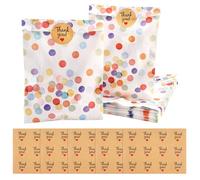 50 Pezzi Sacchetti Festa Compleanno Bambini, 19 x 13 x 3,5 cm Sacchettini Regalo con 60 Adesivi, Bustine Regalo di Carta per Caramelle, Sacchetti Regalini Fine Festa Bambini per Feste, Matrimoni
