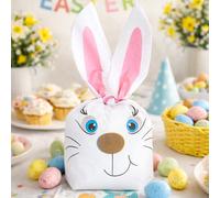 50 pezzi Sacchetti regalo a forma di orecchie di coniglio per Pasqua, sacchetti per caramelle a forma di orecchie di coniglio, sacchetti regalo per Pasqua con fiocco rosa e faccia sorridente di conigl