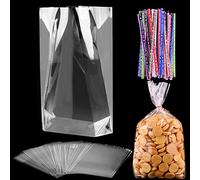 50 Pezzi Sacchetti Trasparenti 20 x 30 cm Sacchetti di Cellophane con 50 Pezzi Cravatte Colorate Buste Sacchetti Trasparenti Sacchetti Regalo per Prodotti da Forno Popcorn Caramelle Sapone