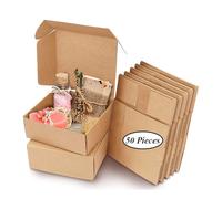 50 pezzi scatole regalo sacchetti regalo, scatole regalo in cartone kraft scatole di caramelle, 7,5 x 7,5 x 3 cm, marrone scatola regalo in carta kraft con coperchi per compleanni, matrimoni, Natale