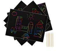50 Pezzi Scratch Art Set, Fogli Arcobaleno da Grattare con 5 Stilo in Legno, Blocco da Disegno Rainbow Scratch Paper