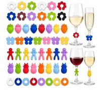 50 Pezzi Segnabicchieri, Segnabicchieri Silicone, Marcatura Bicchieri Bere | Segnabicchiere da vino con forme colorate, segna bicchieri facile e veloce alle feste con marcatori bevande riutilizzabili
