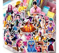 50 pezzi Set di adesivi ritagliati a tema gruppo idol coreano, include ritratti dei personaggi, la mascotte iconica del gatto blu e varie illustrazioni artistiche. Adesivi adatti per fan di K-pop e an
