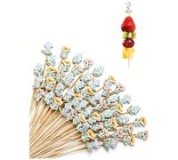 50 pezzi Set di spiedini di bambù con motivi floreali e fruttati, include una varietà di stecchini di bambù lunghi con motivi floreali. Ideali per feste a tema fiori selvatici, questi decorativi spied