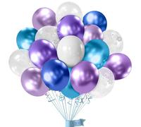 50 Pezzi Set Palloncini Frozen, Palloncino Latex Buon Compleanno 30 cm, Palloncini Pastello Blu Viola Chiaro con Fiocchi di Neve, Decorazioni per Feste a Tema Ghiaccio Neve Frozen per Bambine