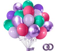 50 Pezzi Set Palloncini Sirenetta, Palloncino Latex Buon Compleanno 30 cm, Palloncini Metallizzati Viola Blu con Verde Acqua Viola e Rosa, Decorazioni per Feste a Tema Sirenetta per Bambine
