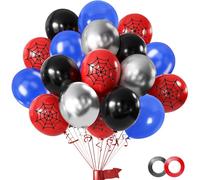 50 Pezzi Set Palloncini Spider, Palloncino Latex Buon Compleanno 30 cm, Rosso Blu Nero con Argento Metallizzato, Decorazioni Feste a Tema Ragno per Bambini e Bambine
