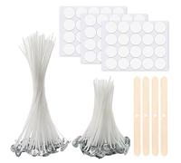 50 Pezzi Stoppini per Candele, Stoppini in Cotone per Candele da 10cm/20cm, Stoppino per Candele Naturali con Porta Stoppino in Legno e Adesivi per Stoppini Bifacciali, per Fare Candele