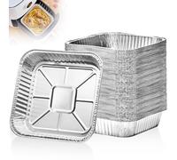 50 Pezzi Vaschette Alluminio Quadrate Usa e Getta da 8 Pollici, Vassoi di Stagnola Monouso, Accessori Teglie da Forno per Friggitrice ad Aria, Contenitori Alimenti per Cottura, Arrostire e Grigliate