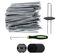 50 Picchetti Giardino con 1 Uncino Punta & 50 Rondelle, Chiodi Acciaio Zincato Telo Pacciamatura, Ancoraggio Terra per Fissaggio Rete Anti-Erbacce, Erba Artificiale, Recinzione Rete, Tenda Campeggio