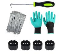 50 picchetti per il controllo delle erbacce a forma di U + 50 rondelle tampone gancio e guanti - 150 mm in acciaio zincato da giardino per erba artificiale, tessuto paesaggistico, pali per tenda