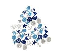 50 piccole sagome in legno a tema nautico del Mar Mediterraneo, fai da te, decorazione da spiaggia, bomboniere, decorazioni in legno da 3,5 a 3,6 cm, blu e bianco