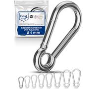 50 pieces 4-mm Stainless steel snap hook with thimble V4A robust shape with eye breaking load 400 kg snap-fits fire brigade carabiner 316 4x40-mm