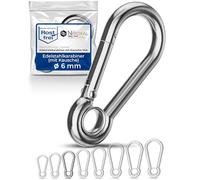 50 pieces 6-mm Stainless steel snap hook with thimble V4A robust shape with eye breaking load 850 kg snap-fits fire brigade carabiner 316 6x60-mm