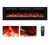 50 pollici/127 cm, camino elettrico da incasso e da parete, termostato, camino lineare con telecomando e touchscreen, fiamma multicolore, timer, legno e cristalli, 750 W/1500 W