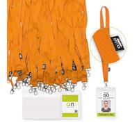 50 porta carte d'identità verticale A6 grandi riciclato - custodia accreditamenti ciondolo trasparente con lanyard in materiale riciclato (arancione)