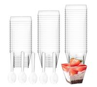 50 Pz 120 ML Coppette Gelato, Ciotoline Monoporzione, Tazze da Dessert Trasparenti, Bicchierini Finger Food Plastica Riutilizzabili, Ciotoline per Aperitivo Dessert Mousse, con 50 Cucchiai Plastica