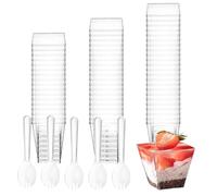 50 Pz 160 ML Coppette Gelato, Ciotoline Monoporzione, Tazze da Dessert Trasparenti, Bicchierini Finger Food Plastica Riutilizzabili, Ciotoline per Aperitivo Dessert Mousse, con 50 Cucchiai Plastica