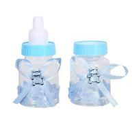 50 pz Biberon per il Latte per Baby Shower, Mini Biberon per il Latte Bomboniera, Piccolo in plastica per Caramelle a Forma di Orsetto, Scatola per Caramelle (Blu)