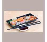 50 Pz Contenitore Nero Pet Sushi Sashimi + Coperchio 225x95H50