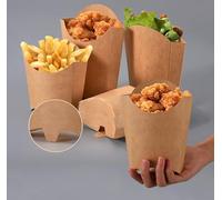 50 Pz Contenitori in Carta per Patatine Fritte 16oz Contenitori per Snack in Carta Kraft Tazze per Patatine Fritte per Feste e Dolci Cialda Torta Sfoglia Gelato(Colore pergamena)