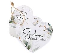 50 Pz Etichette Regalo Cuore Foglie Eucalipto Scritta Tedesca Schön, dass du da bist Spago Iuta Cordino Etichette Carta Bomboniere Sacchetti Regalo Compleanno Matrimonio Artigianato Fai da Te