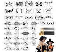 50 pz Face Paint Stencils,riutilizzabile Face Painting Stencils temporanea con 10 penne da disegno,tatuaggi Body Paint Stencils Trucco pittura modelli per bambini Halloween Holiday Party
