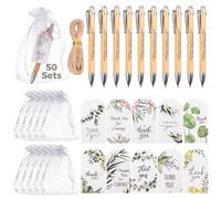 50 PZ Penne a sfera motivazionali in bambù, set di penne a sfera per apprezzamento dei dipendenti, penna a sfera in bambù con biglietto di ringraziamento a tema pianta verde e sacchetto in organza