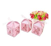 50 PZ Rosa Scatoline Portaconfetti Bambina per Battesimo Comunione Matrimonio Nascita - Scatole Bomboniere Segnaposto con Chic Svuotare Rosa Carrozzina e Nastri - Squisito Scatoline Regalo