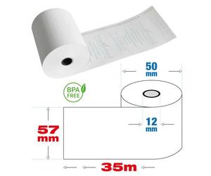 50 Pz - Rotoli termici 57mm x 35 metri per registratori cassa omologati scad. 2028