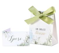 50 pz Scatoline Bomboniere Scatole Portaconfetti Promessa Matrimonio con 50 Bigliettini Matrimonio Bigliettini Sposi Bomboniera Nozze Matrimonio Verde con Nastro Decorazione della tavola per matrimoni