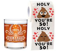 50° regalo di compleanno per uomini, 2 pezzi, 50° compleanno, 1975 bicchiere di whisky e carta igienica per 50° compleanno, invecchiata, per un regalo perfetto per fidanzato, fratello, famiglia