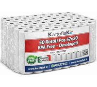 50 ROTOLI - Rotoli Termici POS 57x20 m BPA Free Omologati per Scontrini Cassa e