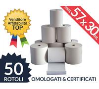 50 ROTOLI TERMICI 57x30mm. CARTA TERMICA FORO 12 OMOLOGATI REGISTRATORE CASSA