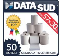 50 ROTOLI TERMICI MM 57x30 METRI CARTA DI ALTA QUALITA' - REGISTRATORI DI CASSA