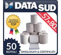 50 ROTOLI TERMICI MM 57x80 METRI CARTA DI ALTA QUALITA' - REGISTRATORI DI CASSA