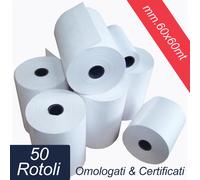 50 ROTOLI TERMICI MM 60x60 METRI CARTA DI ALTA QUALITA' - REGISTRATORI DI CASSA