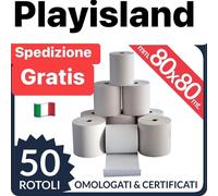 50 ROTOLI TERMICI MM 80x80 CARTA TERMICA FORO 12 OMOLOGATI REGISTRATORE CASSA