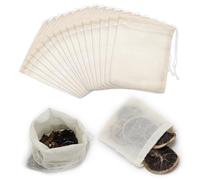 50 sacchetti in mussola di cotone con coulisse, 10 x 8 cm, 100% cotone, riutilizzabili, sacchetti per tè e caffè, sacchetti per il fai da te, sacchetti regalo, infusore per spezie fai da te, con