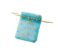 50 sacchetti in organza con coulisse, a forma di luna e stella, con colori misti, per gioielli e caramelle, per bomboniere e confezioni regalo, colore: blu lago e oro, 7 x 9 cm.