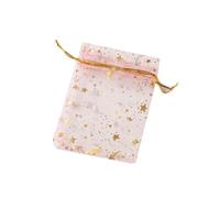 50 Sacchetti in Organza con Coulisse, a Forma di Luna e Stella, con Colori Misti, per Gioielli e Caramelle, per bomboniere e Confezioni Regalo, Oro Rosa, 7 x 9 cm.