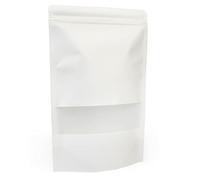 50 sacchetti per alimenti riutilizzabili bianchi con finestra, 20 x 30 cm, sacchetti di carta autoportanti con finestra, autosigillanti con chiusura a zip/risigillabili a caldo, per tè, noci, semi,