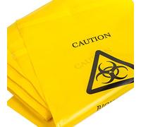 50 sacchetti per materiale a rischio biologico, colore: giallo, dimensioni: 35 cm x 20 cm, autosigillanti, adatti per rifiuti sanitari e per lo smaltimento del vomito (con scritta in inglese)