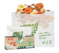 50 sacchetti per snack compostabili al 100%, ecologici, per congelatore, a base vegetale, senza BPA, sigillano bene le patatine dei biscotti (1 confezione di snack)