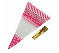 50 Sacchetti Trasparenti a Forma di Cono in Cellophane con Laccetti 17x30 cm per Popcorn Dolci Confetti Feste Matrimonio Ideali per Eventi e Regali