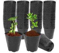 50 sacchetti traspiranti per piantine, in plastica nera, semplici bicchieri nutrienti, per casa, giardino, balcone, fiori e vivai (medi)